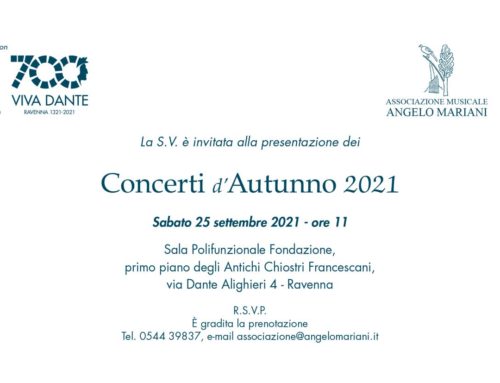Sabato 25 settembre 2021 la presentazione dei Concerti d’Autunno 2021